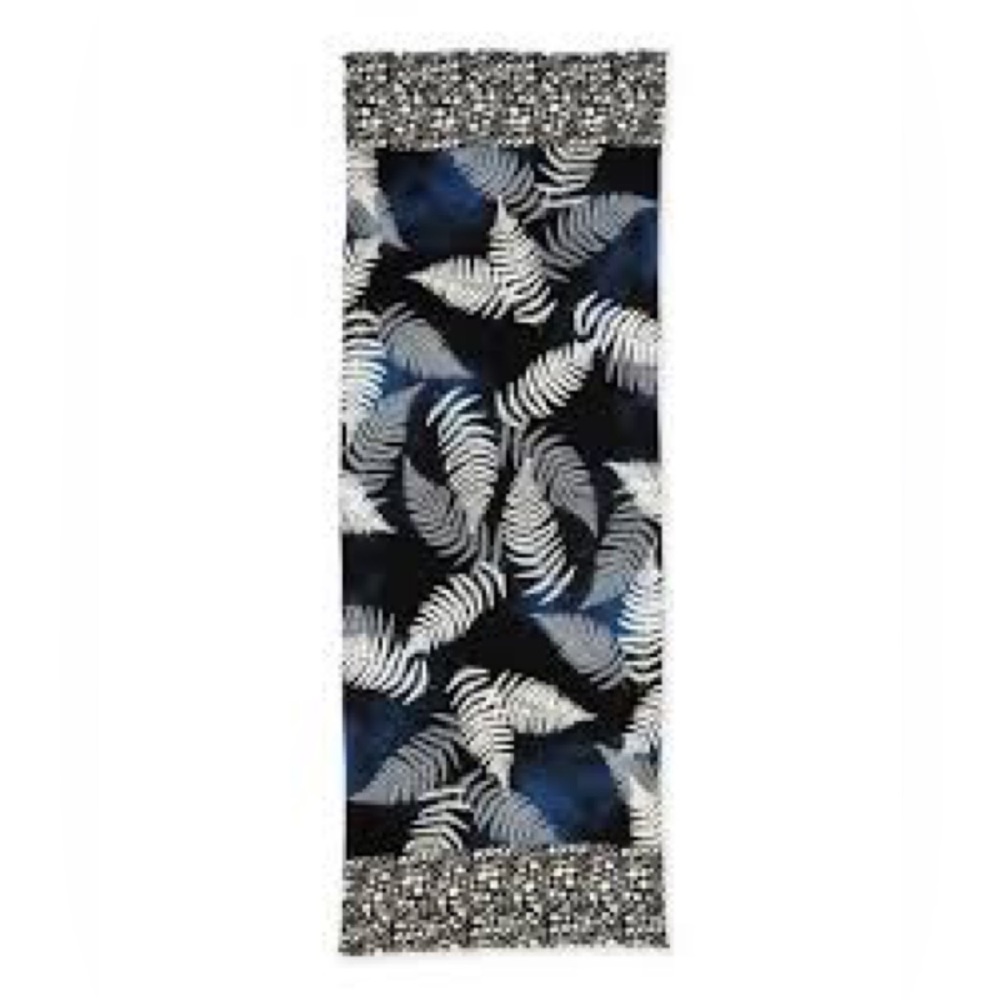 NWT Neiman Marcus Navy Blue White Cashmere Foliage Print Scarf